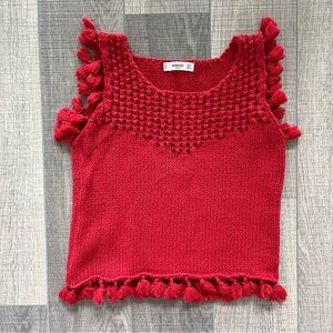 Mango Red Knit Top with Tassels